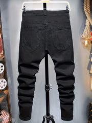 Stylish Patchwork Slim Fit Ripped Jeans Men's Casual Street Style Distressed