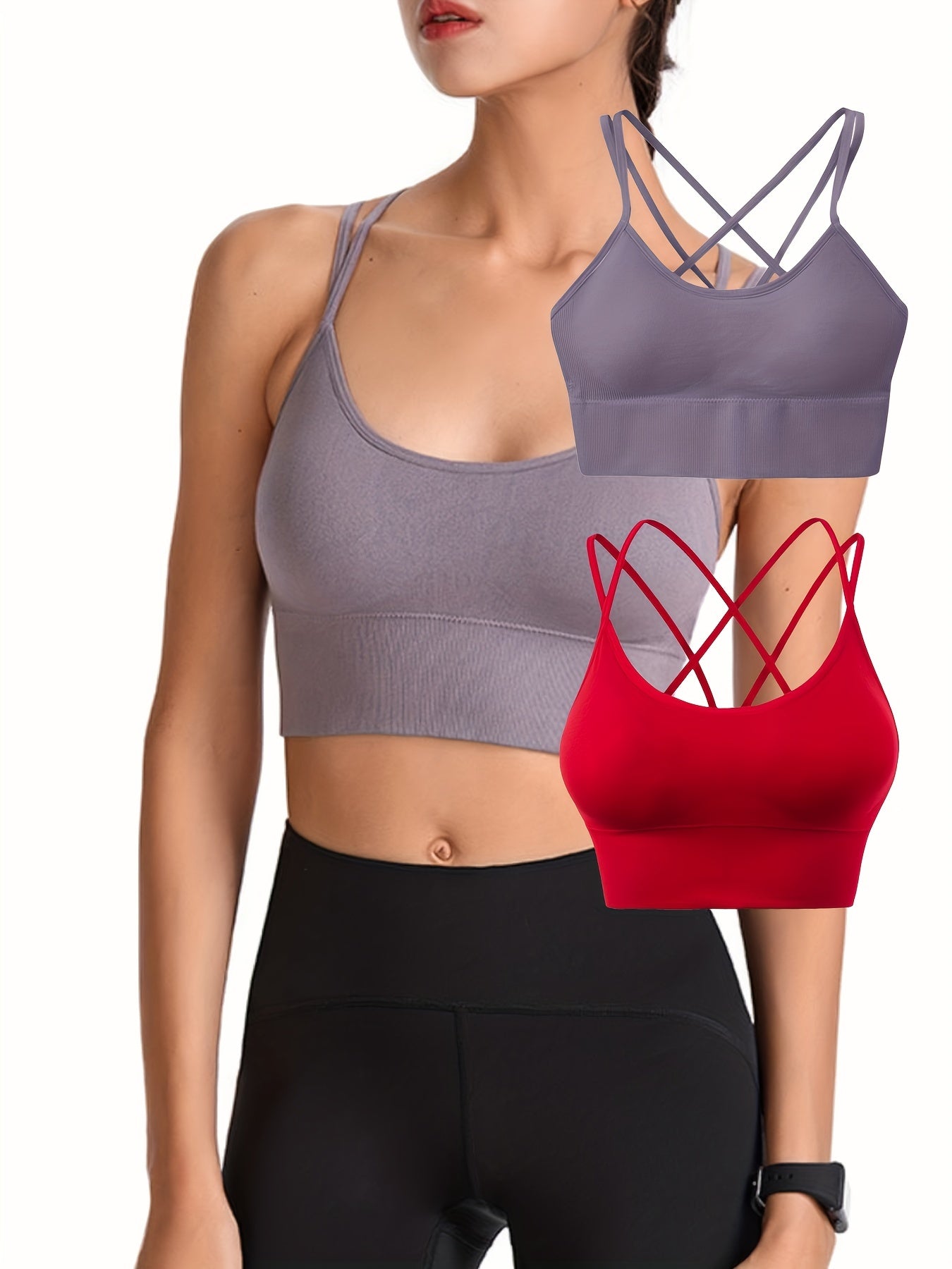 2pcs Criss Cross Sports Bras Yoga Fitness Bra Women's Lingerie