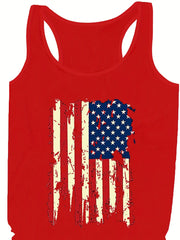 Flag Print Crew Neck Tank Top Women's Clothing