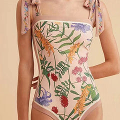 Floral Print Reversible Tie Shoulder One Piece Swimsuit