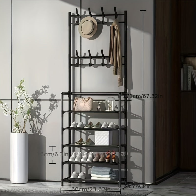 1pc Household Multifunctional Floor Hanger Shoe Rack Integrated Coat Rack