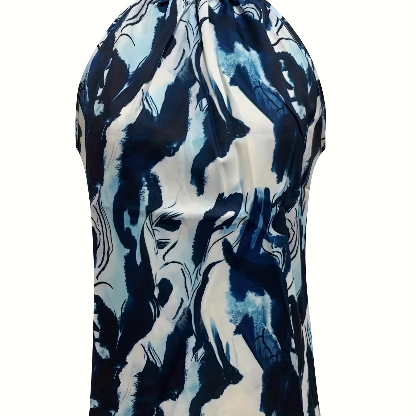 Tie Dye High Neck Top Sleeveless Summer Casual Keyhole
