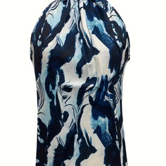 Tie Dye High Neck Top Sleeveless Summer Casual Keyhole