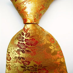Floral Tie Men's Orange Red Necktie Set Jacquard Woven