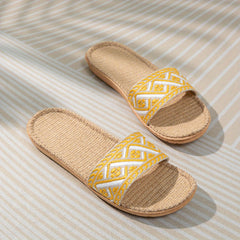 Women's Flat Linen Slides Breathable Open Toe Slip On Shoes