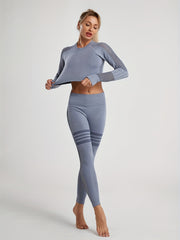 2pcs Yoga Sets High Elastic Hollow Long Sleeve Top & Leggings Women's