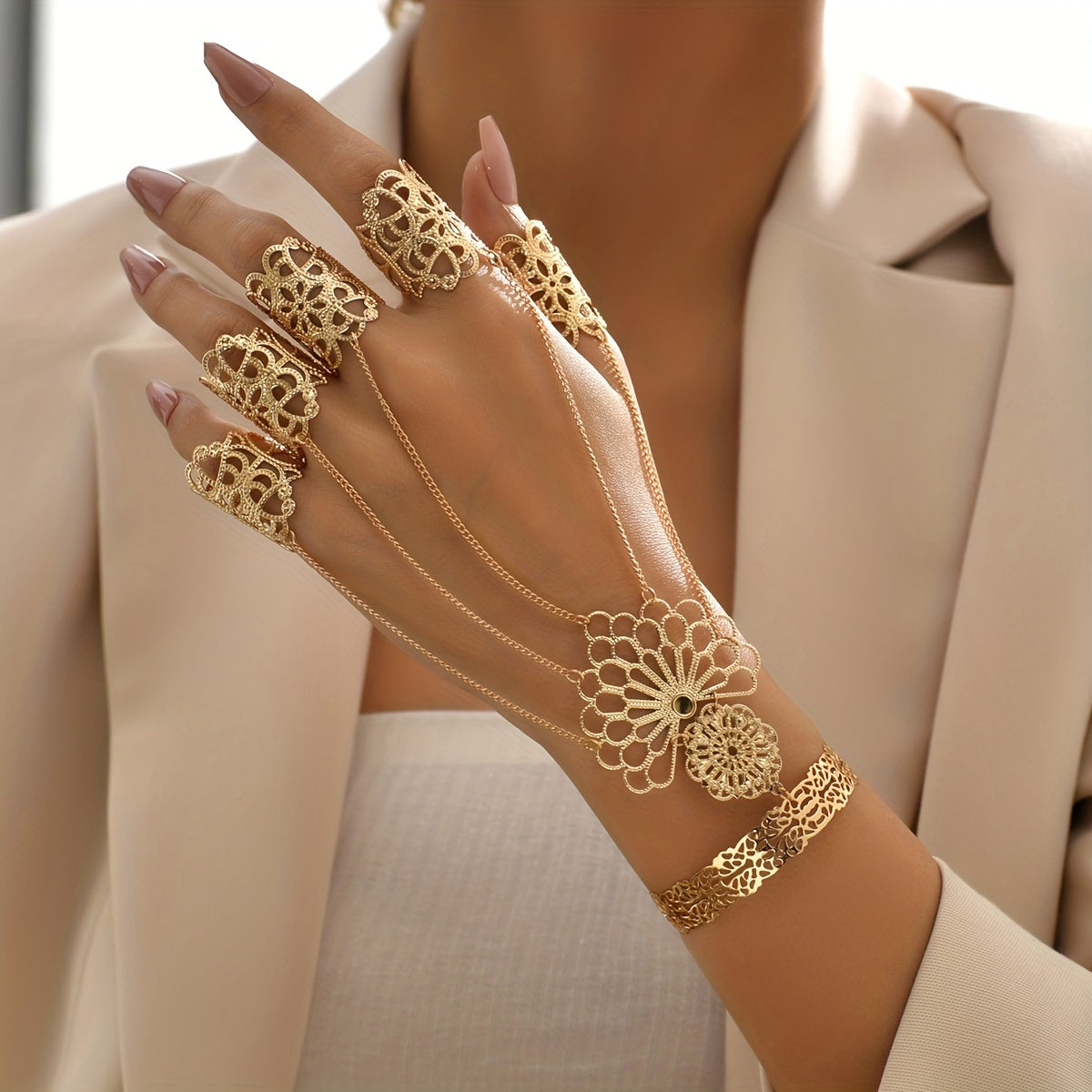 Gothic Punk Style Exaggerated Finger Ring Bracelet Hip Hop Style Hand Jewelry