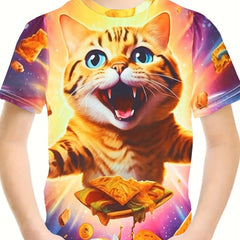 3D Kitty Graphic Crew Neck Short Sleeve T shirt