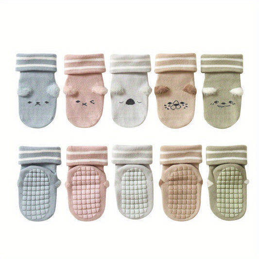 5 Pairs Kids Non-slip Floor Socks Toddler Cartoon Baby Socks