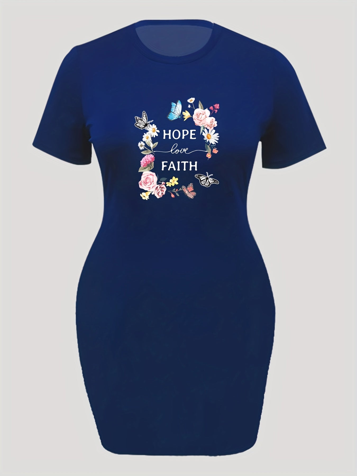 Casual Dress Women's Plus Floral Butterfly Print Short Sleeve Dress