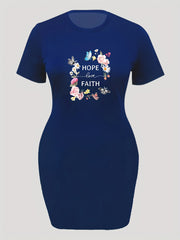 Casual Dress Women's Plus Floral Butterfly Print Short Sleeve Dress