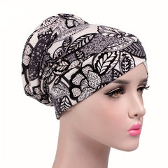 Vintage Flower Print Turban Cap Elastic Head Wrap Bohemian Bandana