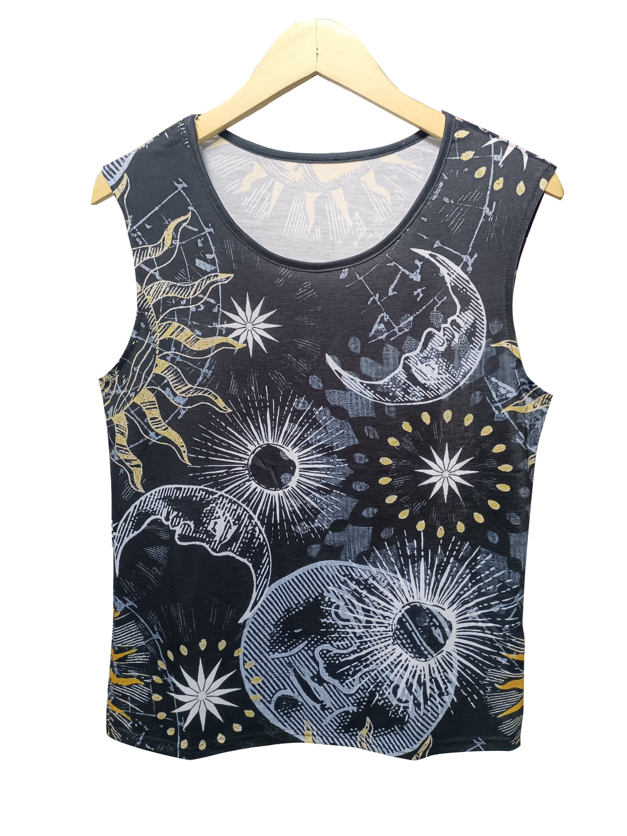 Sun & Moon Print Crew Neck Tank Top for Women