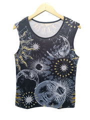 Sun & Moon Print Crew Neck Tank Top for Women
