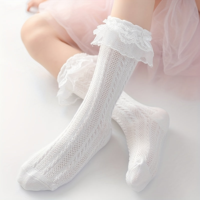 Girls Knitted Lace Princess Floral Knee High Socks