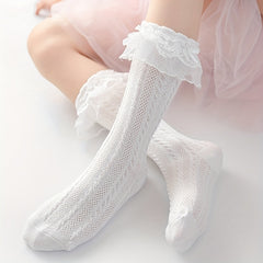 Girls Knitted Lace Princess Floral Knee High Socks