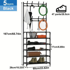 Sturdy Freestanding Metal Coat Rack Shoe Rack w/ Multifunctional Storage Rack
