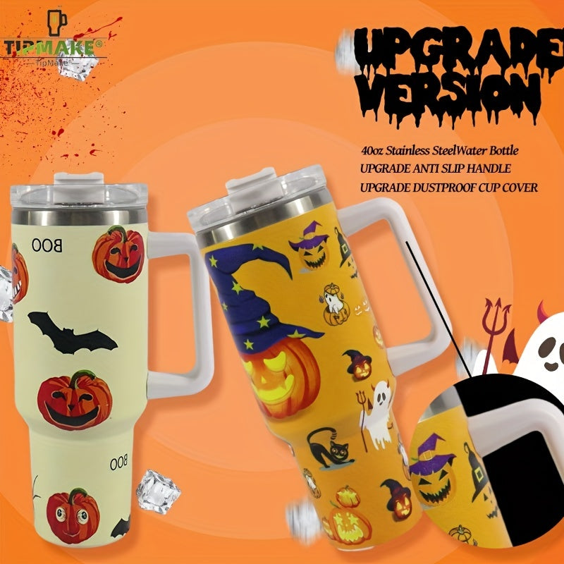 40oz Halloween Pattern Water Bottle Portable Creative Car Tumbler With Handle