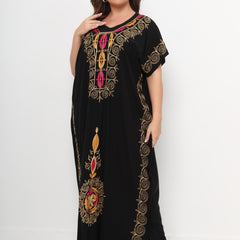 Kaftan Dress Women's Plus Floral Embroidered Batwing Sleeve V Neck
