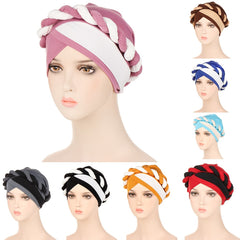 Two Tone Cable Braid Turban Cap Hat Hair Bonnet Head Scarf Wrap Cover