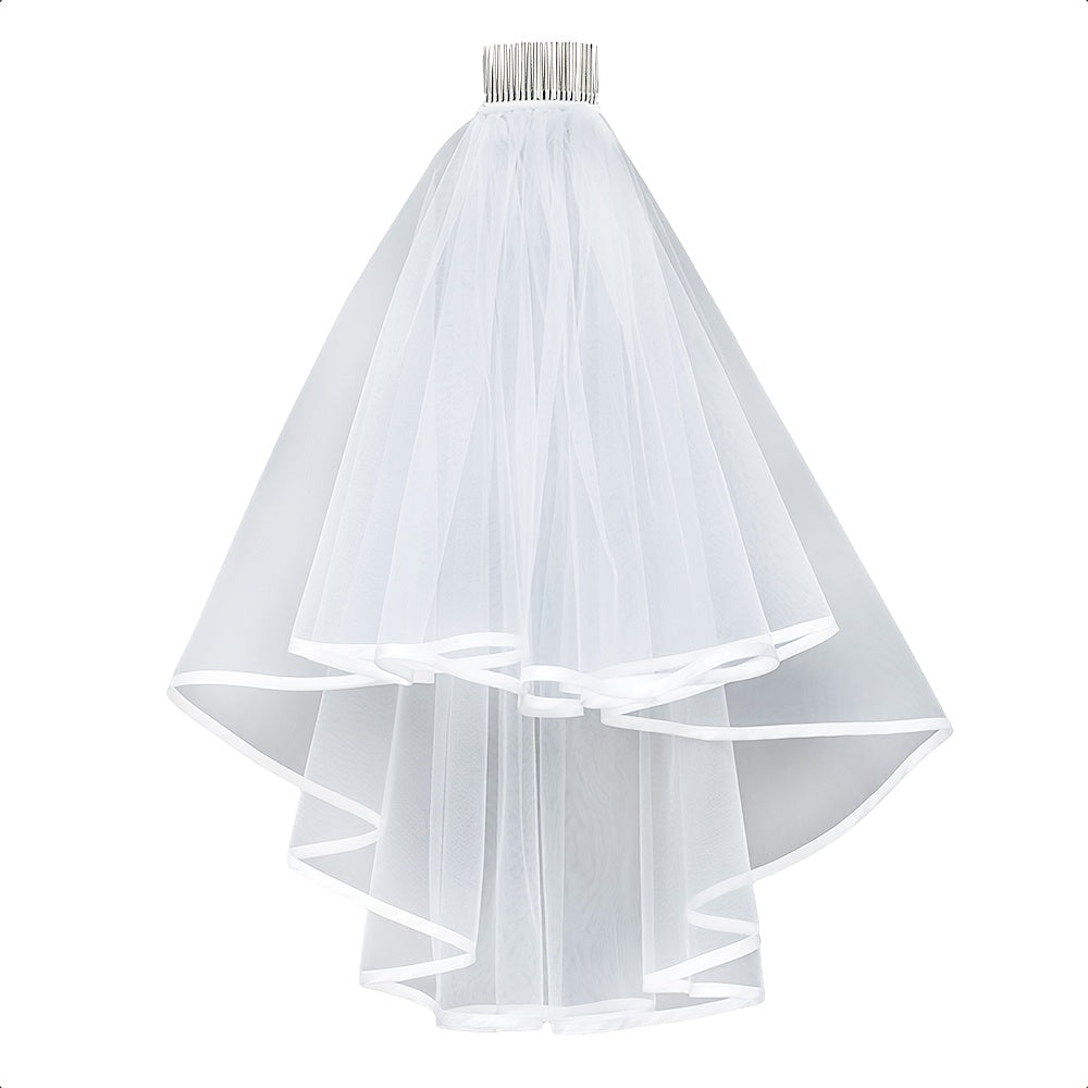 Romantic Style Bridesmaid Veil Hair Comb with Double Sided Ribbon Trim 1m