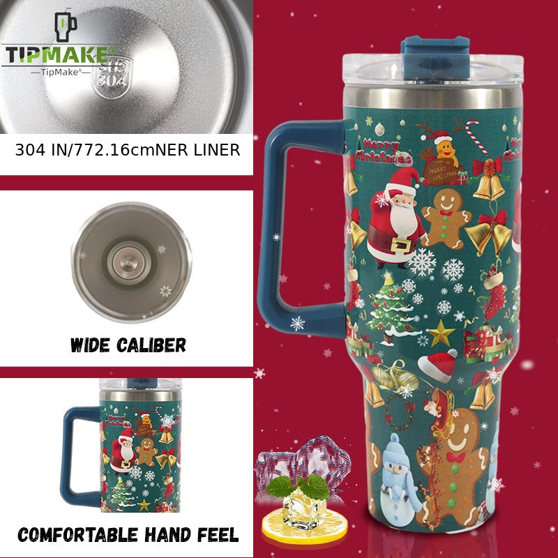 40oz Christmas Pattern Water Bottle Portable Insulated Cup