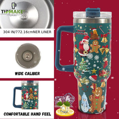 40oz Christmas Pattern Water Bottle Portable Insulated Cup
