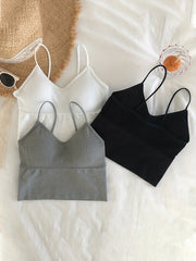 3pcs Girls Ribbed Spaghetti Strap Bra Student Teen Underwear