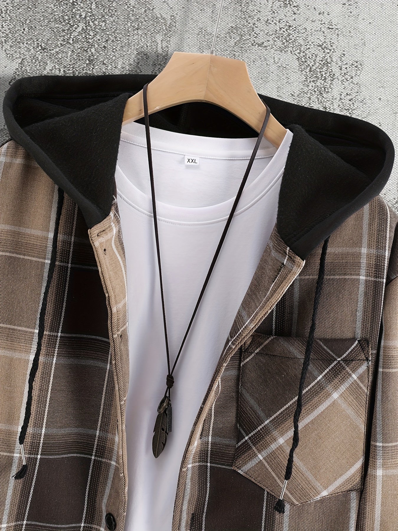 Plaid Shirts Jackets Hooded Button Up Coat Men