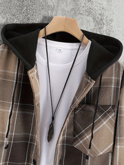 Plaid Shirts Jackets Hooded Button Up Coat Men