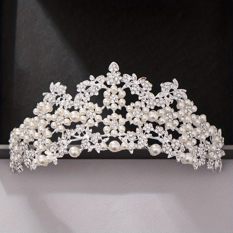 Faux Pearl Rhinestone Crown Hairband Wedding Favor Decorations