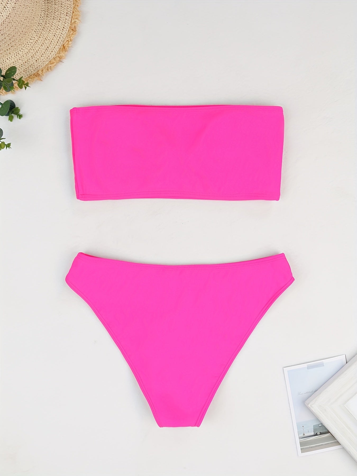 Strapless Bikini Set Plain Stretchy Minimalism Swimsuit