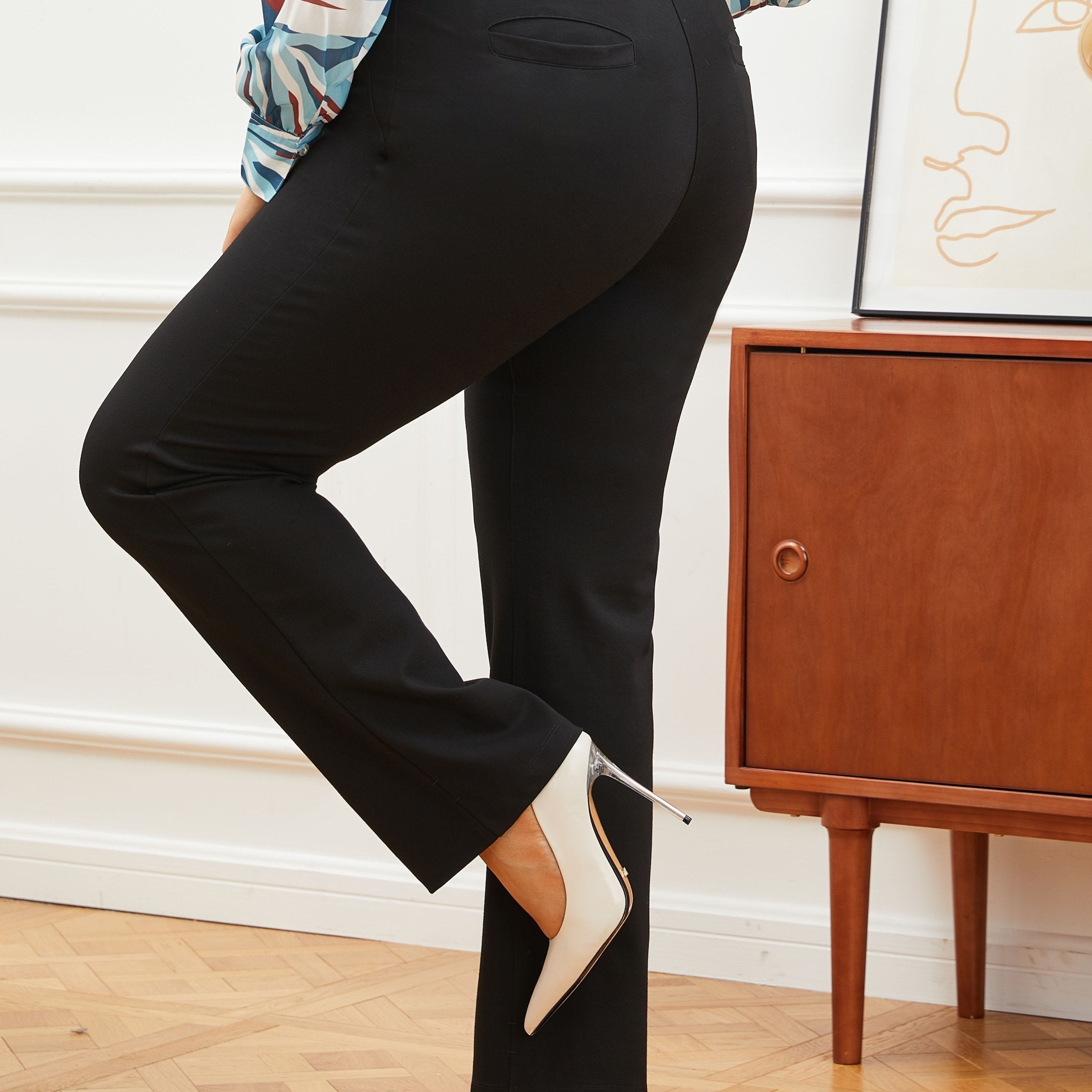 Formal Pants Women's Plus Button Up Straight Leg Suit Pants