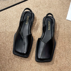 Square Toe Slingback Flat Sandals Elastic Strap Casual Shoes