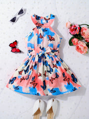 Cute Tie Dye Butterfly Halter Dress for Baby Girls