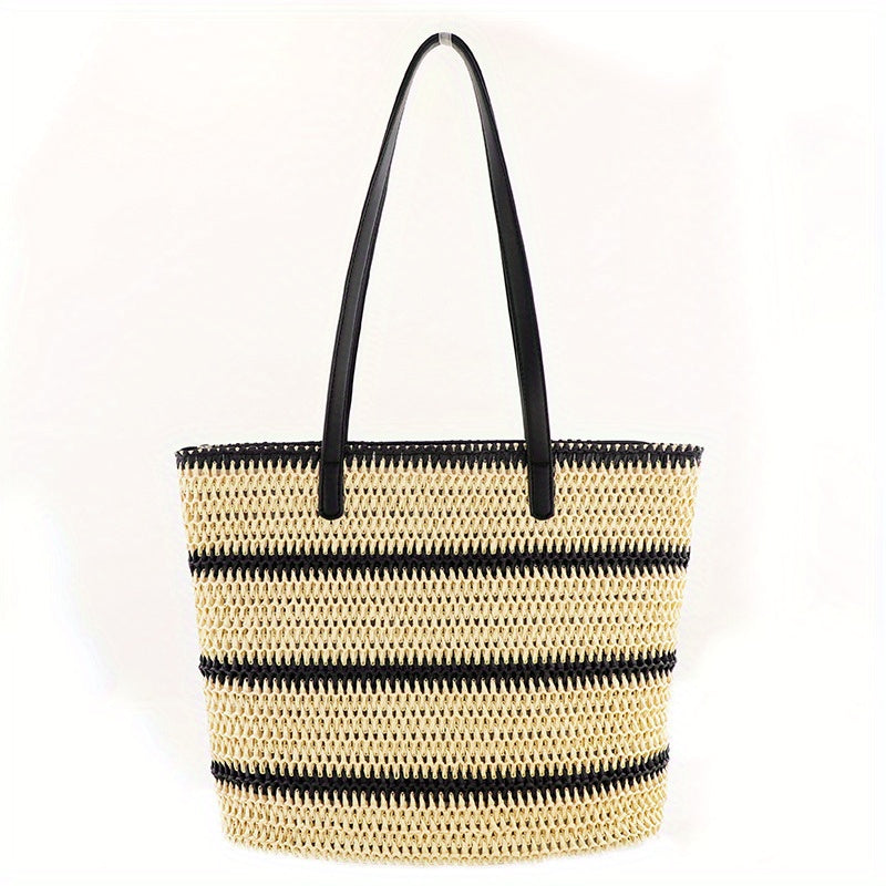 Woven Striped Tote Bag Summer Beach Shoulder Large Handbag Travel Vacation