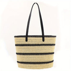 Woven Striped Tote Bag Summer Beach Shoulder Large Handbag Travel Vacation