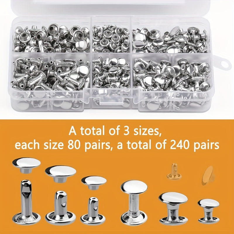 240 Leather Rivets Set Double Cap for DIY Leather Craft