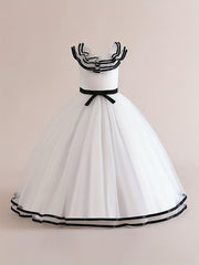Girls Satin & Tulle Ruffle Collar Maxi Ball Gown