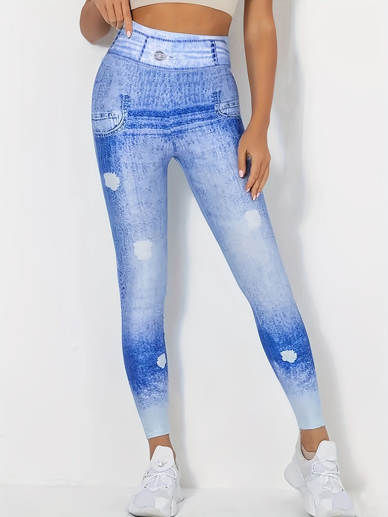Denim Print Yoga Pants Stretch Leggings Women's Activewear