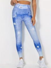 Denim Print Yoga Pants Stretch Leggings Women's Activewear