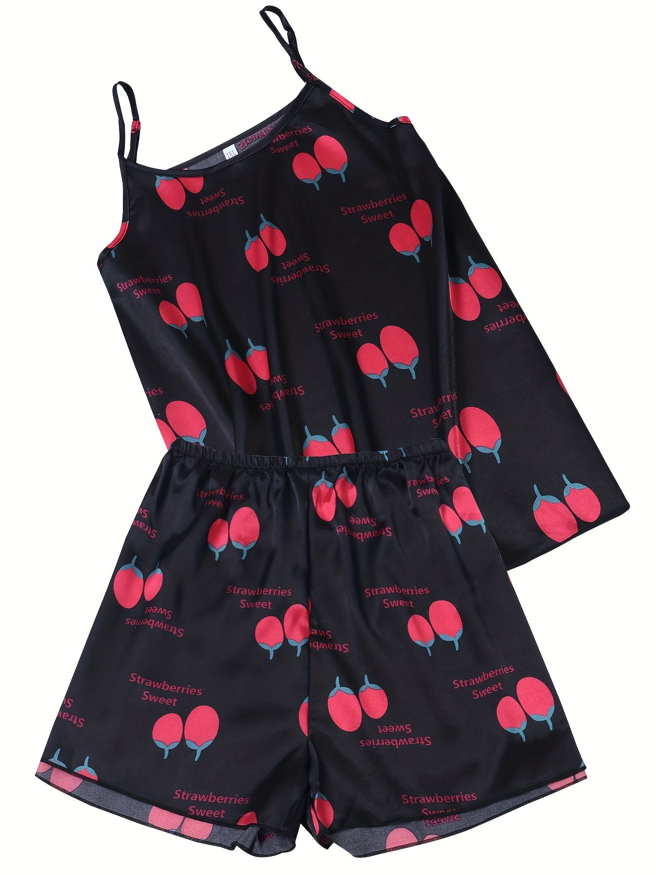 Casual Strawberry Print Cami Top & Shorts Pajama Set