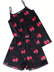 Casual Strawberry Print Cami Top & Shorts Pajama Set