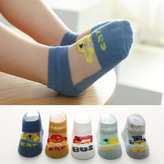 5 Pairs Kids Summer Thin Breathable Mesh Cotton Socks, Cartoon Short Socks