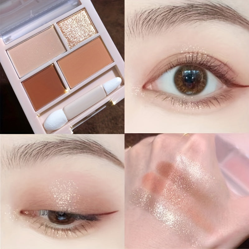 4 Color Eyeshadow Palette Pearly Matte Glitter Pink Sequins