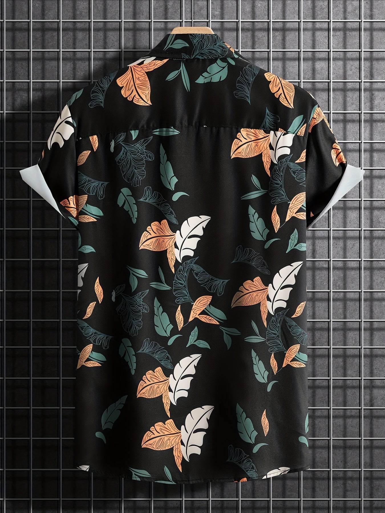 Leaf Pattern Casual Short Sleeve Shirt Men's Hawaiian Shirt