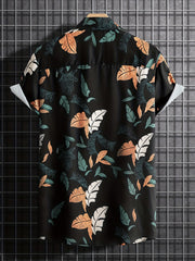 Leaf Pattern Casual Short Sleeve Shirt Men's Hawaiian Shirt