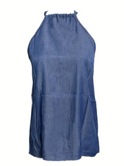Solid Halter Neck Top Sleeveless Summer Women's Clothing