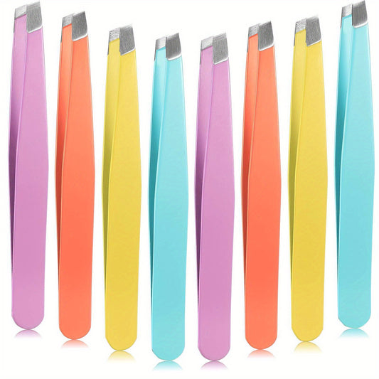 8pcs Slanted Tip Stainless Steel Eyebrow Tweezers for Facial Hair