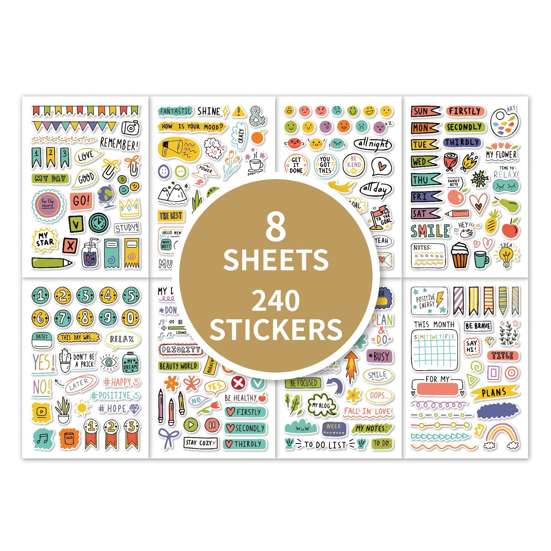 240pcs DIY Precut Decoration Stationery Diary Sticker Planner Index Label